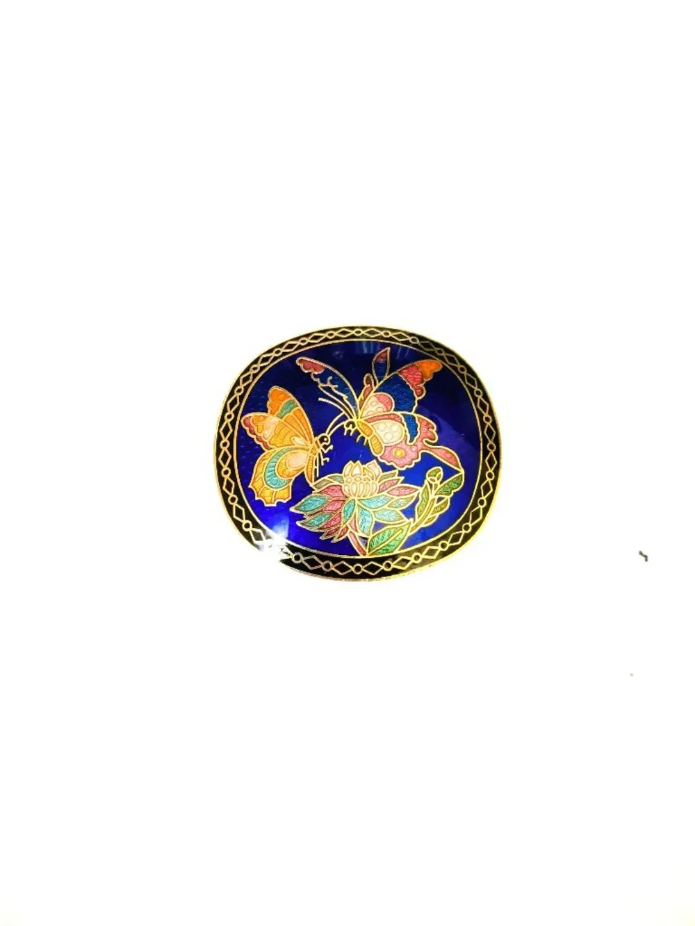 Cloisonne Floral Butterfly Belt Buckle Gold Tone Enamel Oval